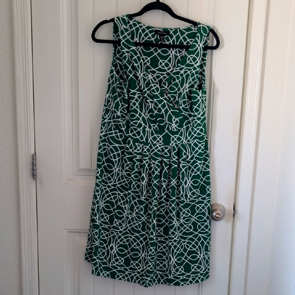 Lands' End Green and White Patterned Midi Dress